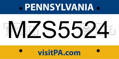 MZS5524 Pennsylvania License Plate