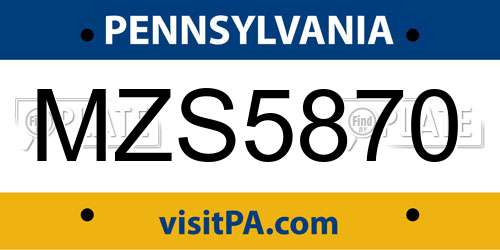 MZS5870 Pennsylvania License Plate