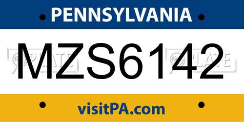MZS6142 Pennsylvania License Plate