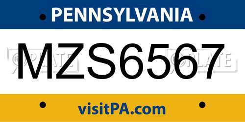 MZS6567 Pennsylvania License Plate