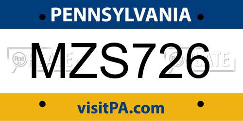 MZS726 Pennsylvania License Plate