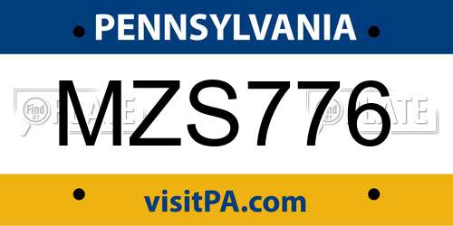 MZS776 Pennsylvania License Plate