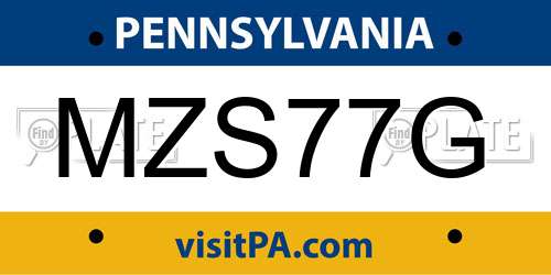 MZS77G Pennsylvania License Plate
