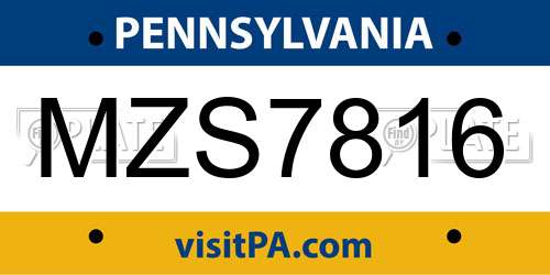 MZS7816 Pennsylvania License Plate