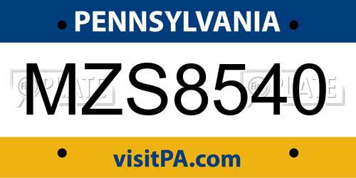 MZS8540 Pennsylvania License Plate