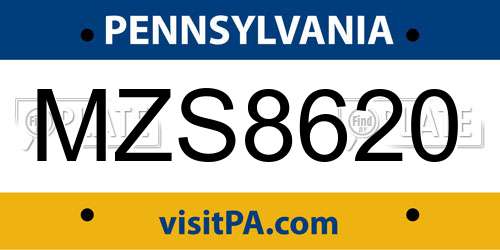 MZS8620 Pennsylvania License Plate
