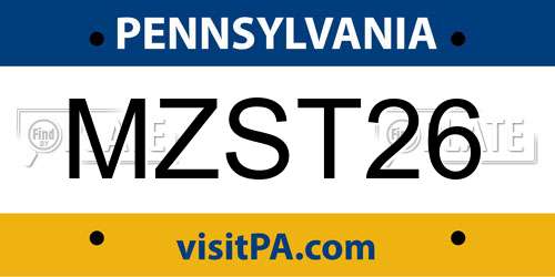 MZST26 Pennsylvania License Plate