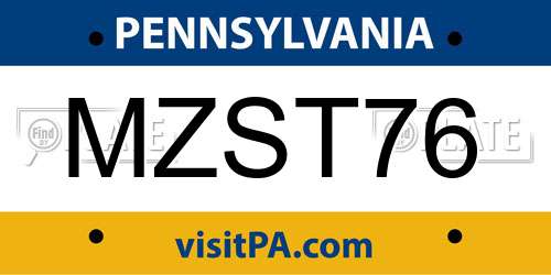 MZST76 Pennsylvania License Plate