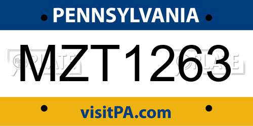 MZT1263 Pennsylvania License Plate