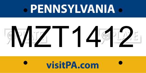 MZT1412 Pennsylvania License Plate