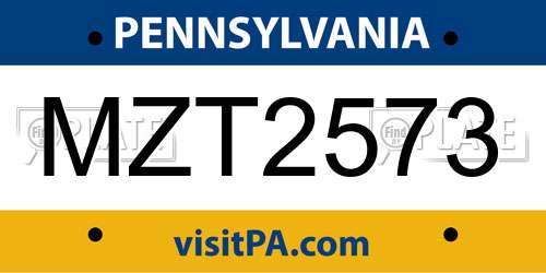 MZT2573 Pennsylvania License Plate