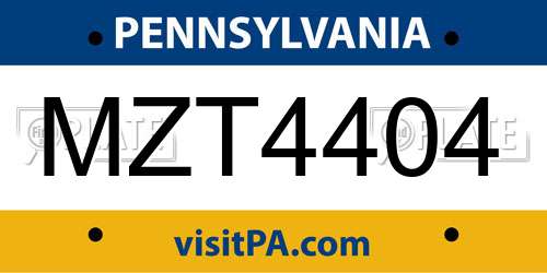 MZT4404 Pennsylvania License Plate