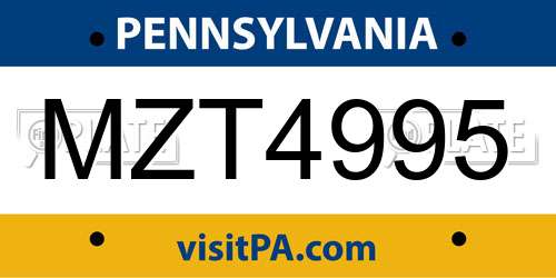 MZT4995 Pennsylvania License Plate