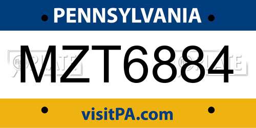 MZT6884 Pennsylvania License Plate