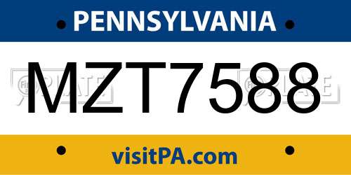 MZT7588 Pennsylvania License Plate