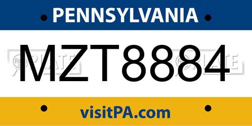MZT8884 Pennsylvania License Plate