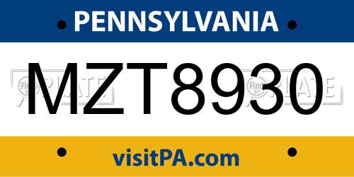 MZT8930 Pennsylvania License Plate