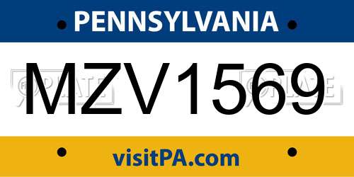MZV1569 Pennsylvania License Plate