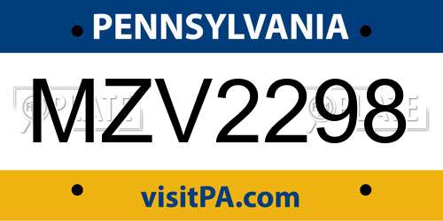 MZV2298 Pennsylvania License Plate