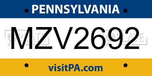 MZV2692 Pennsylvania License Plate