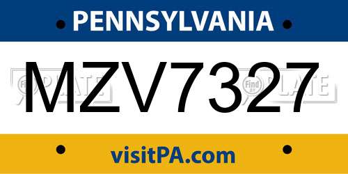 MZV7327 Pennsylvania License Plate