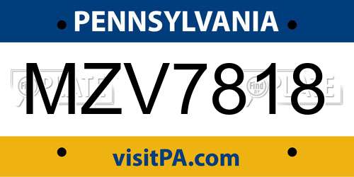 MZV7818 Pennsylvania License Plate