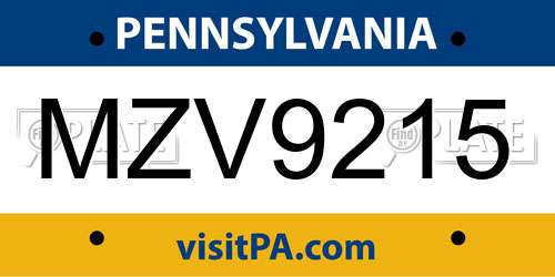 MZV9215 Pennsylvania License Plate