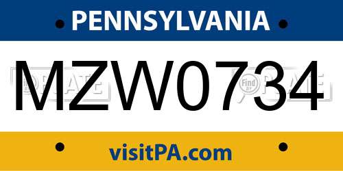 MZW0734 Pennsylvania License Plate