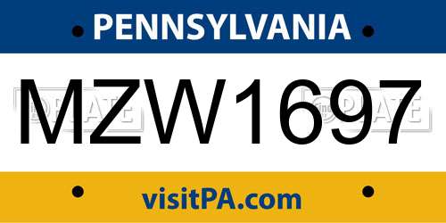 MZW1697 Pennsylvania License Plate