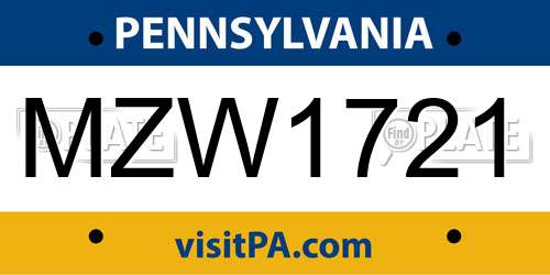 MZW1721 Pennsylvania License Plate