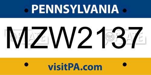 MZW2137 Pennsylvania License Plate