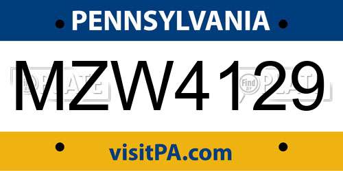 MZW4129 Pennsylvania License Plate