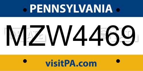 MZW4469 Pennsylvania License Plate