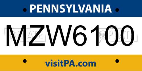 MZW6100 Pennsylvania License Plate