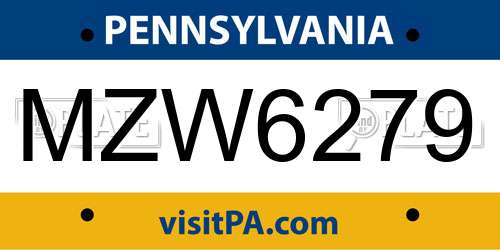 MZW6279 Pennsylvania License Plate
