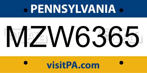 MZW6365 Pennsylvania License Plate
