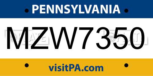 MZW7350 Pennsylvania License Plate