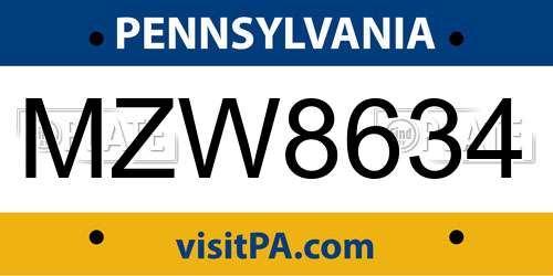 MZW8634 Pennsylvania License Plate