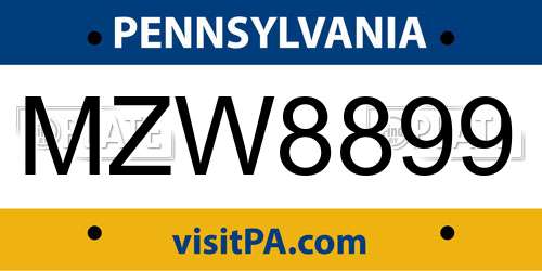 MZW8899 Pennsylvania License Plate