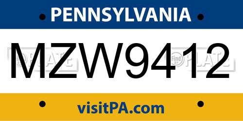 MZW9412 Pennsylvania License Plate