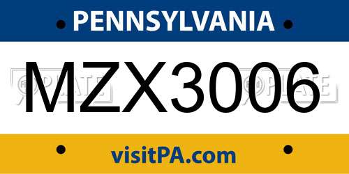 MZX3006 Pennsylvania License Plate