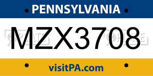 MZX3708 Pennsylvania License Plate