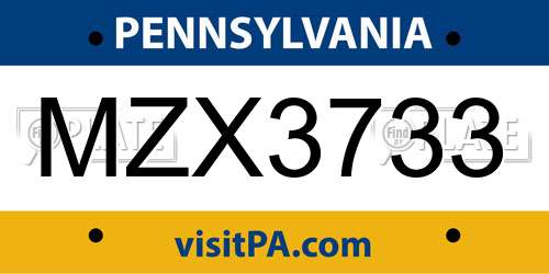 MZX3733 Pennsylvania License Plate