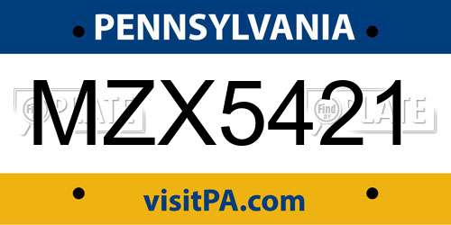 MZX5421 Pennsylvania License Plate
