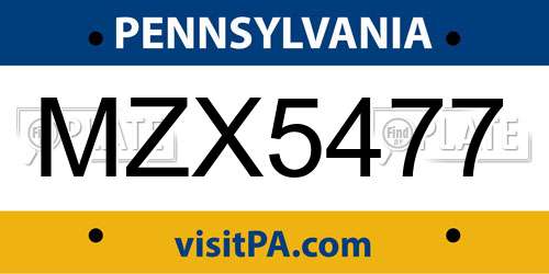 MZX5477 Pennsylvania License Plate