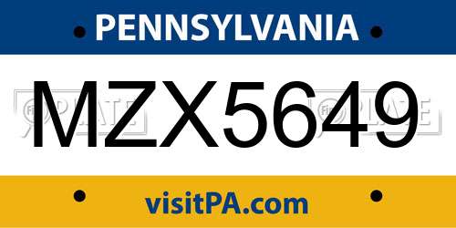 MZX5649 Pennsylvania License Plate