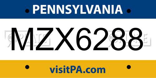 MZX6288 Pennsylvania License Plate