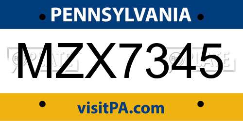 MZX7345 Pennsylvania License Plate