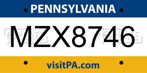 MZX8746 Pennsylvania License Plate