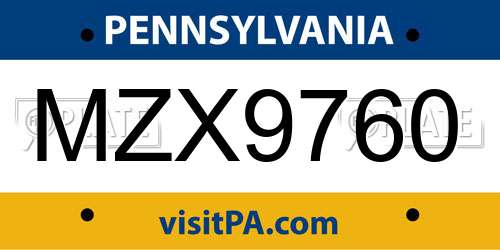 MZX9760 Pennsylvania License Plate